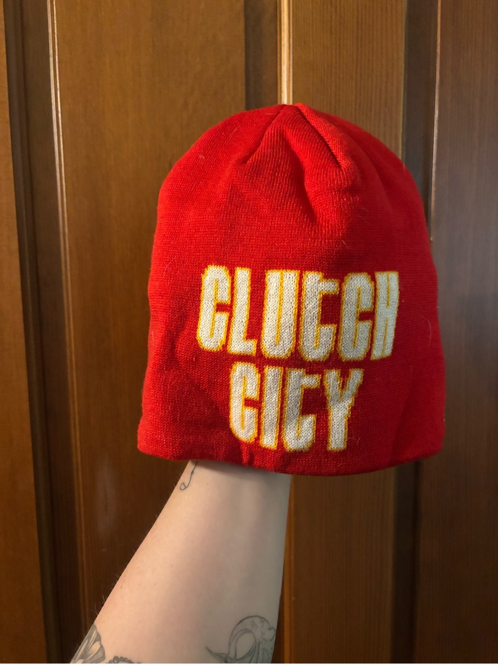 adidas NBA Houston Rockets Red Knit Beanie with Yellow-White 'ClutchCity'